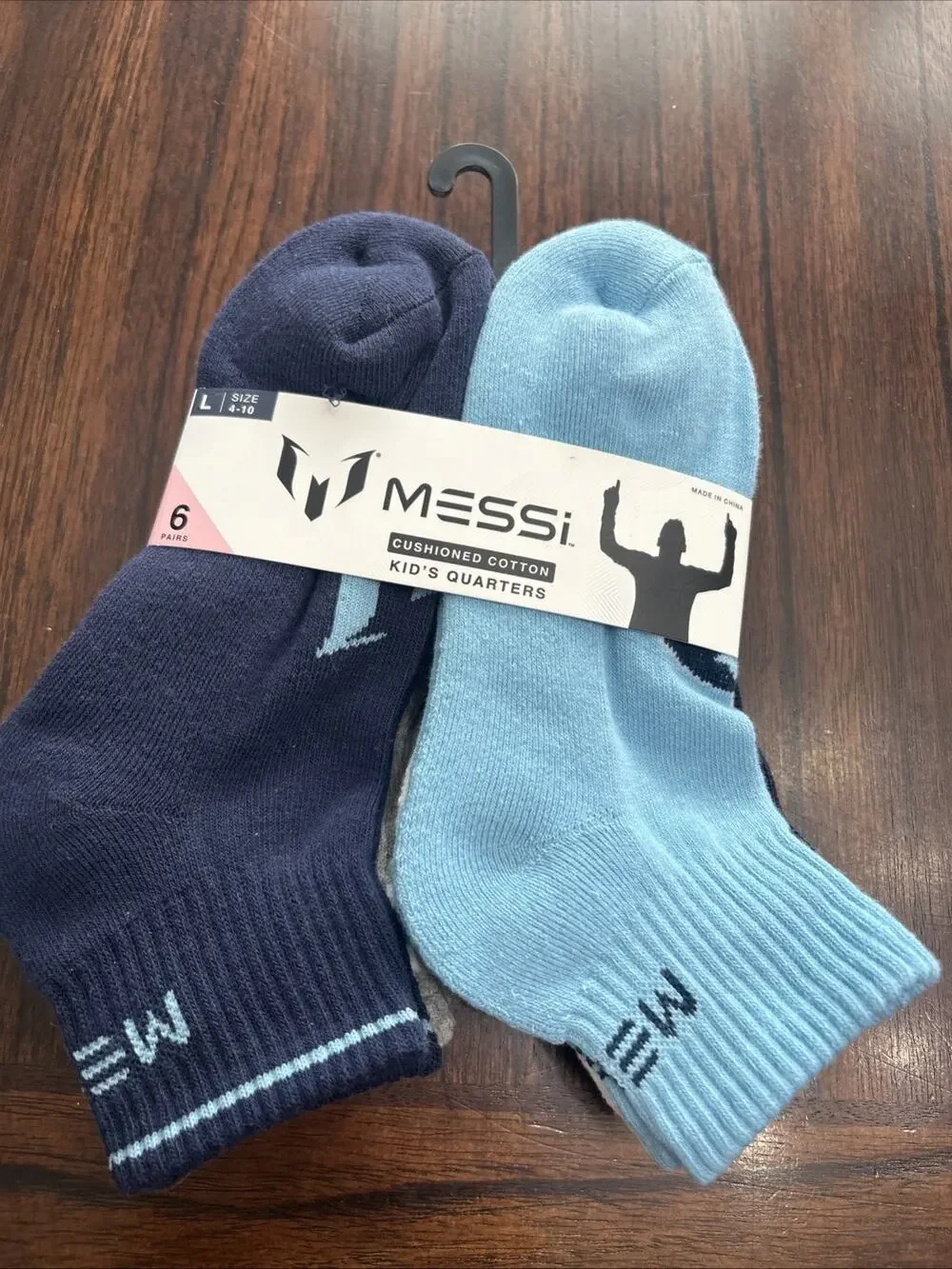 Messi Kids 4 - 10 Lifestyle Quarter Socks, 6-Pack, Soft & Stretchy, Large
